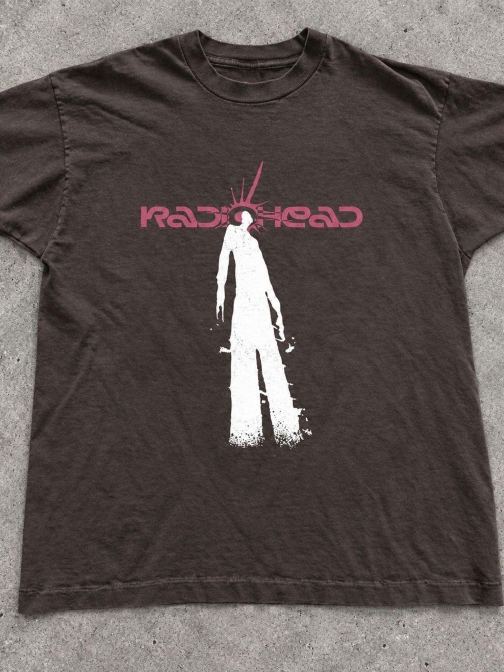 Gildan Brown Radiohead Tee with Pink and White Graphic